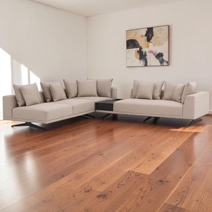 Living Room Sectional Sofa with Built-In Side Table and Cushions