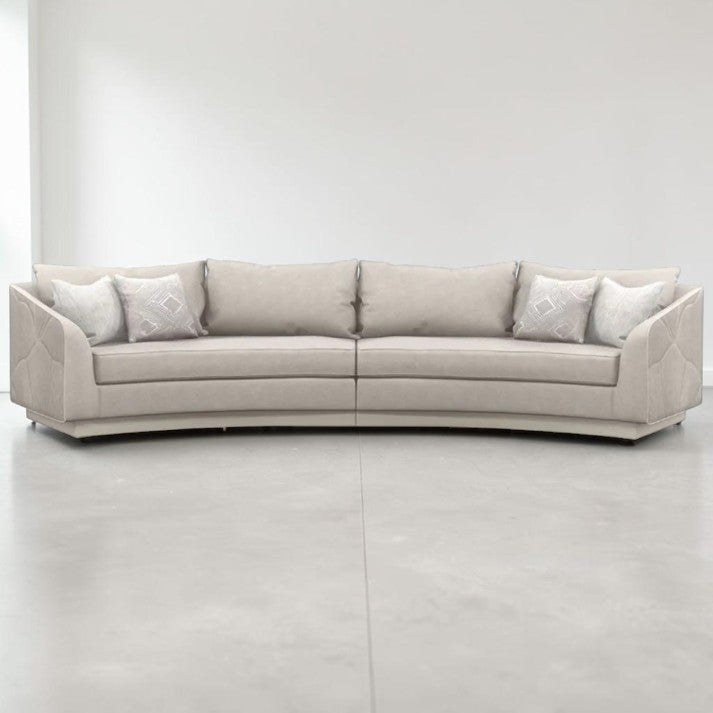 Living Room Curved Sofa with Quilted Back Design and Accent Pillows