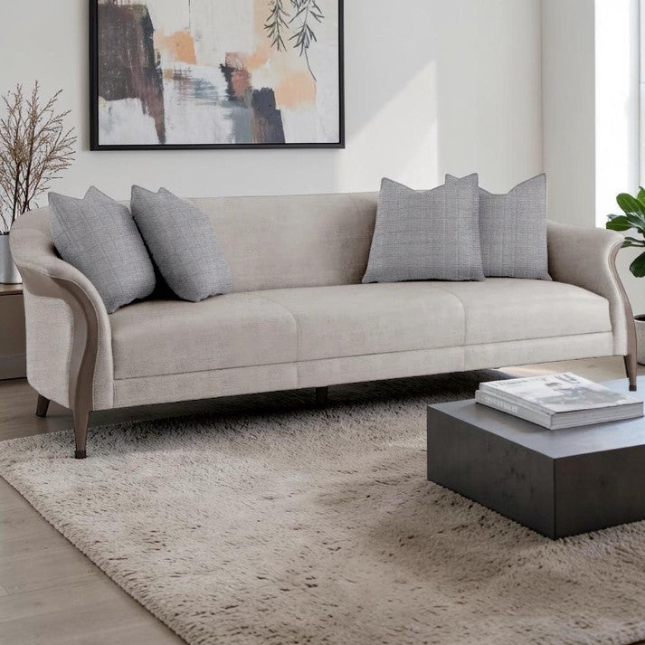 Living Room Curved Arm Sofa with Upholstered Frame and Accent Pillows