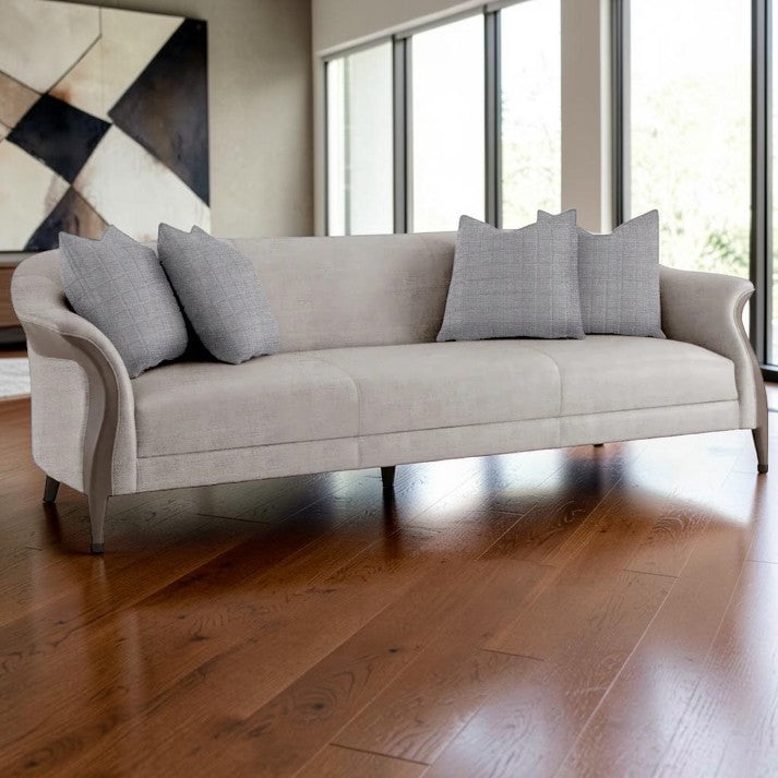 Living Room Curved Arm Sofa with Upholstered Frame and Accent Pillows