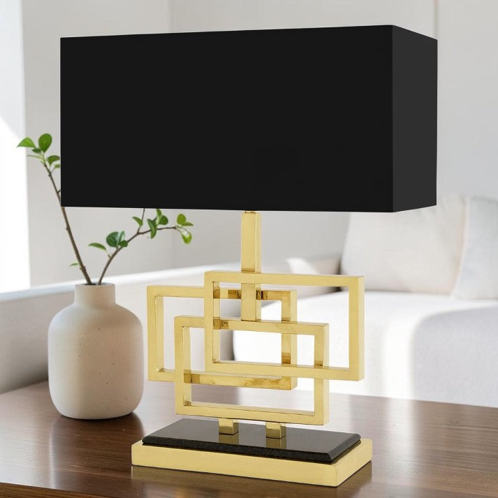 Modern Table Lamps with Brass Frame and Black Rectangular Shade