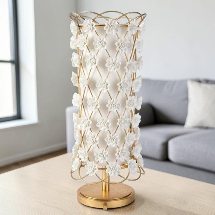 Porcelain Floral Uplight Table Lamps with Gold Finish Base