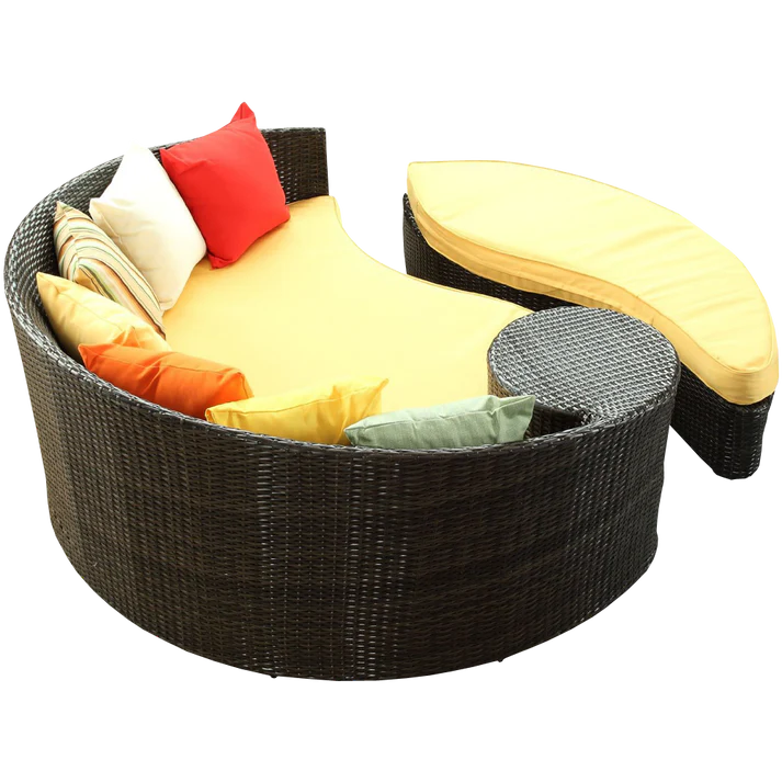 Outdoor Patio, Wicker Daybed Lounge with Ottoman Seating