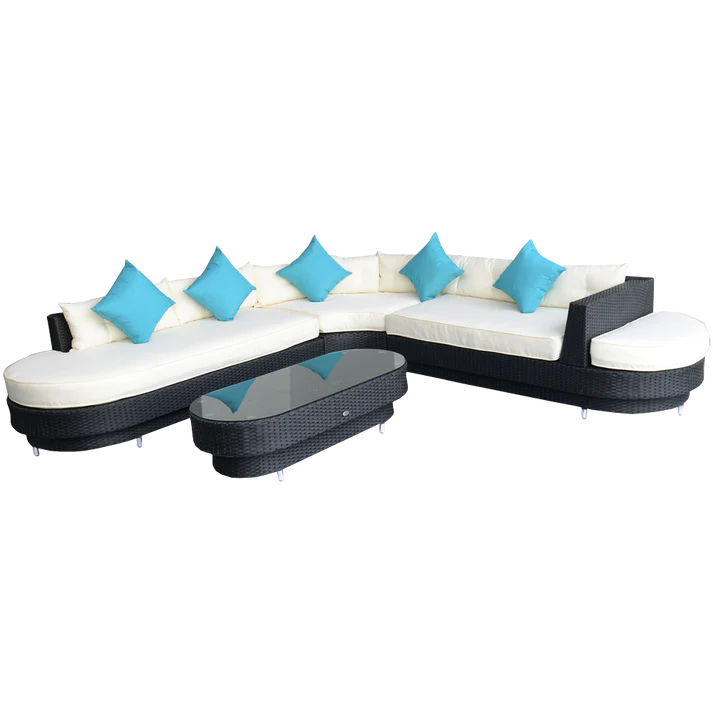 Outdoor Patio, Wicker Curved Sectional Sofa Set with Coffee Table, 4 Piece Lounge