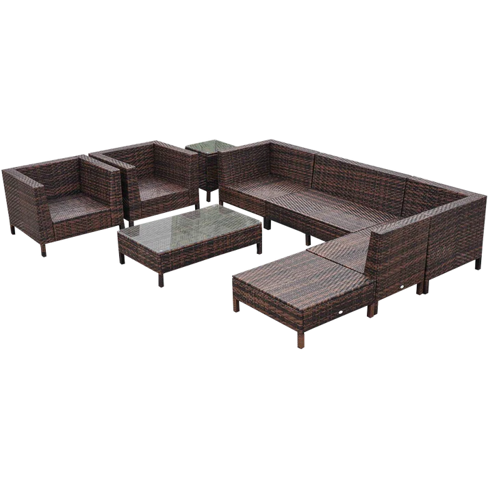 Outdoor Patio, Wicker Sectional Sofa Set with Coffee Table and Chairs, 9 Piece Seating Set