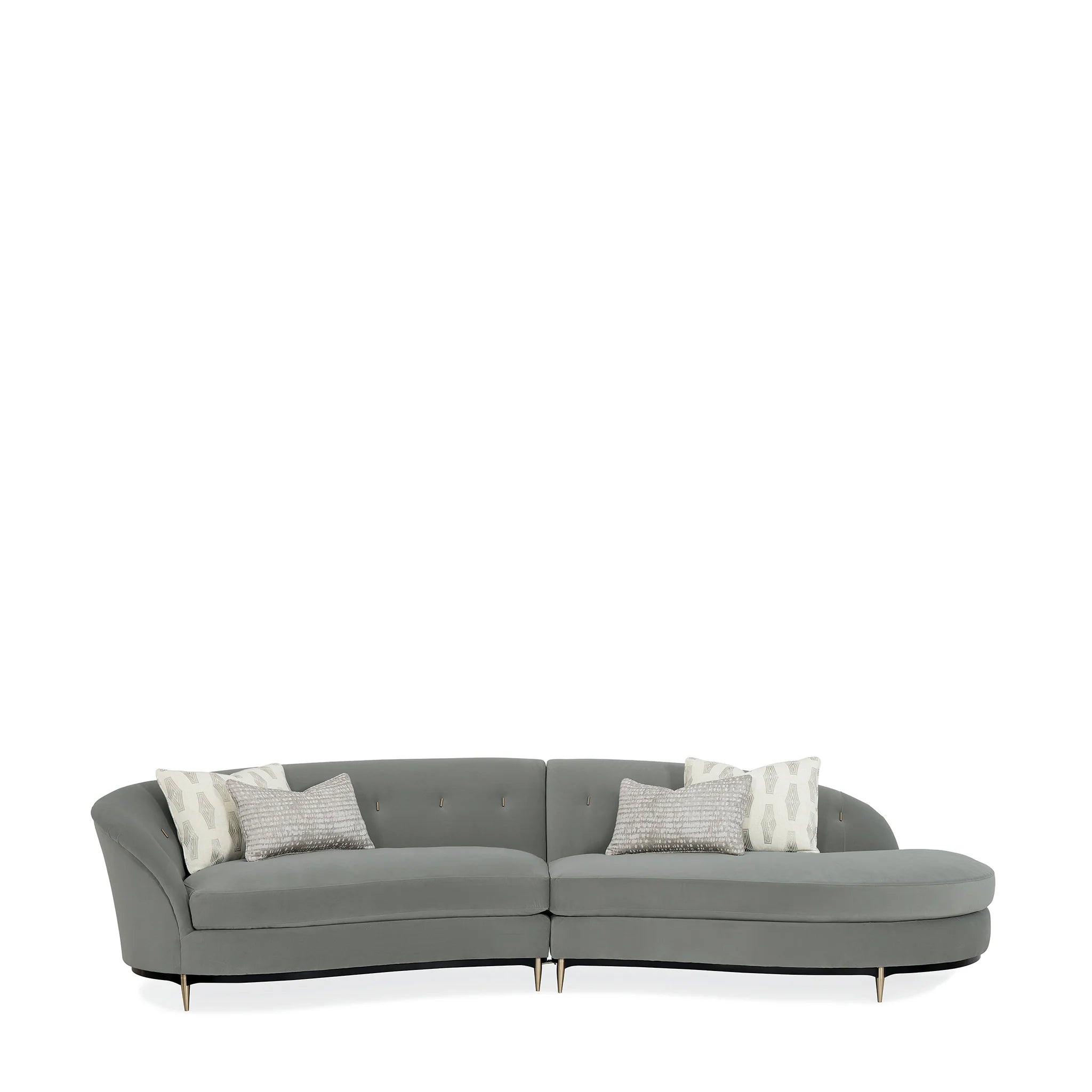 Living Room Curved Velvet Sectional Sofa with Tufted Back