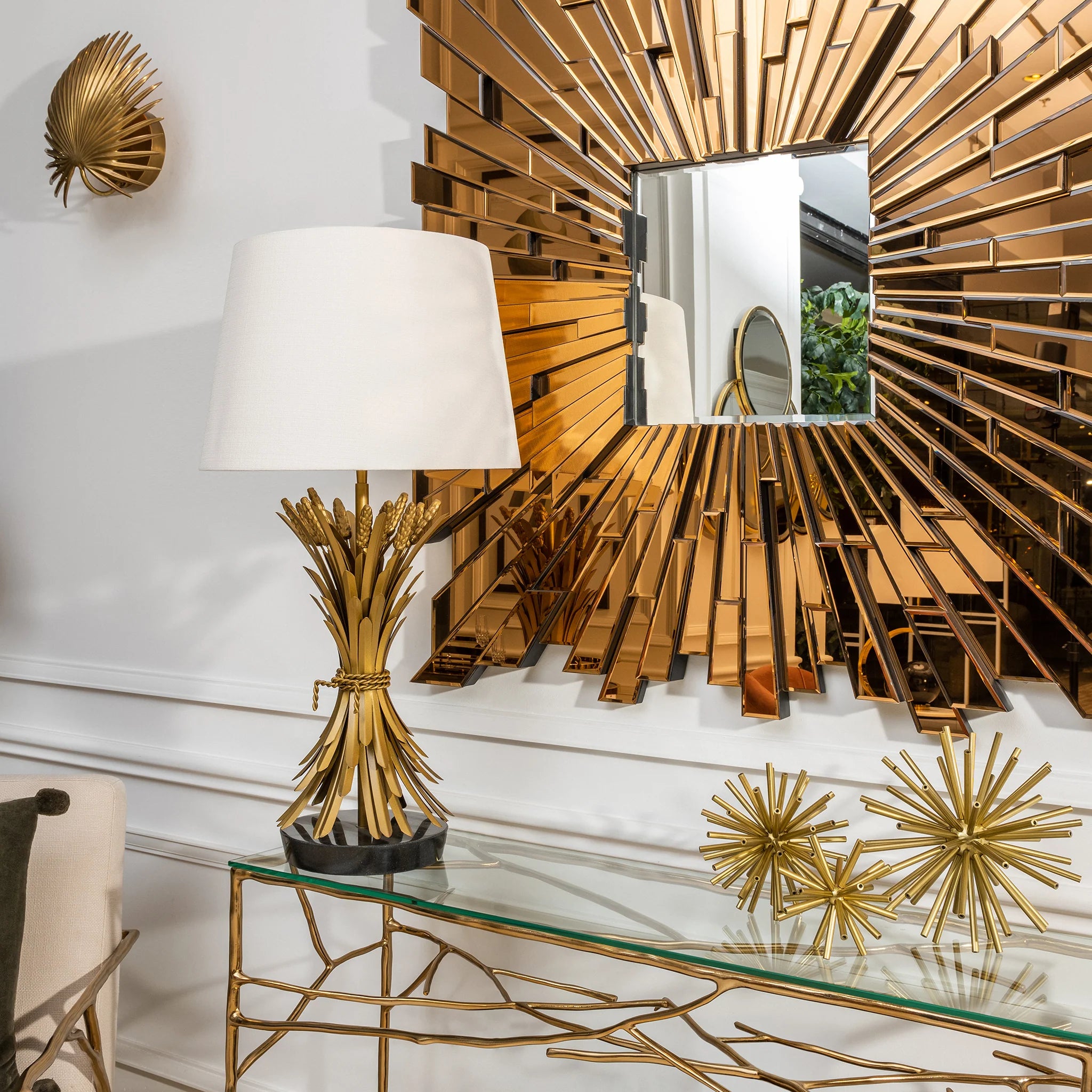 Decorative Table Lamps with Gold Wheat Sheaf Base and White Shade