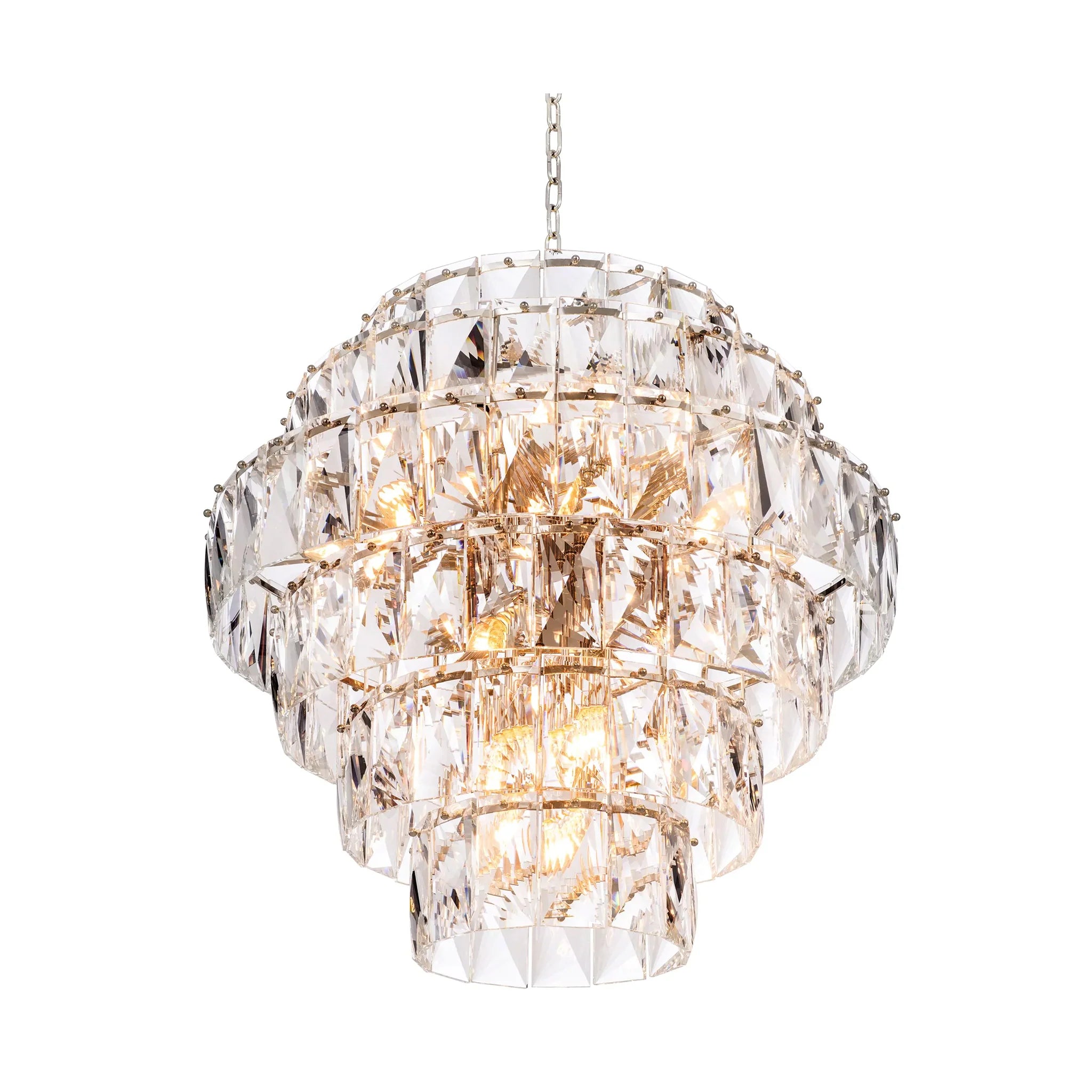 Multi Tier Crystal Glass, Ceiling Light Chandelier with Nickel Finish Frame