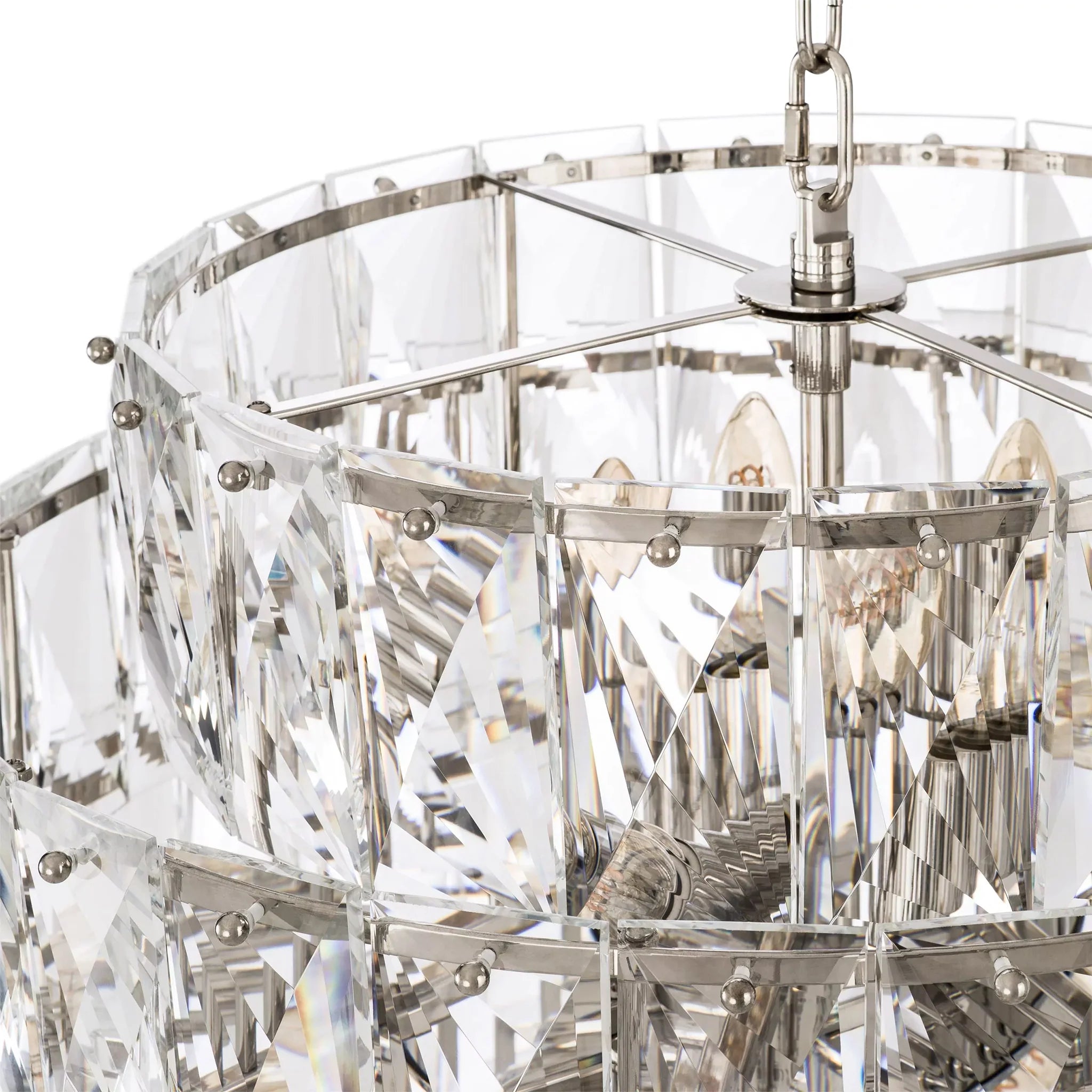 Multi Tier Crystal Glass, Ceiling Light Chandelier with Nickel Finish Frame