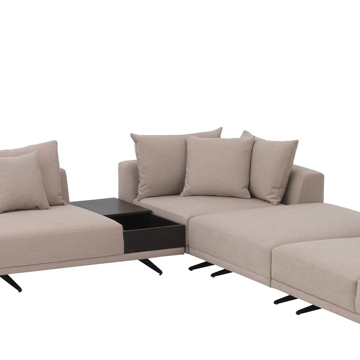 Living Room Sectional Sofa with Built-In Side Table and Cushions