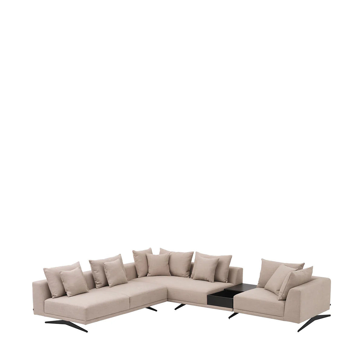 Living Room Sectional Sofa with Built-In Side Table and Cushions