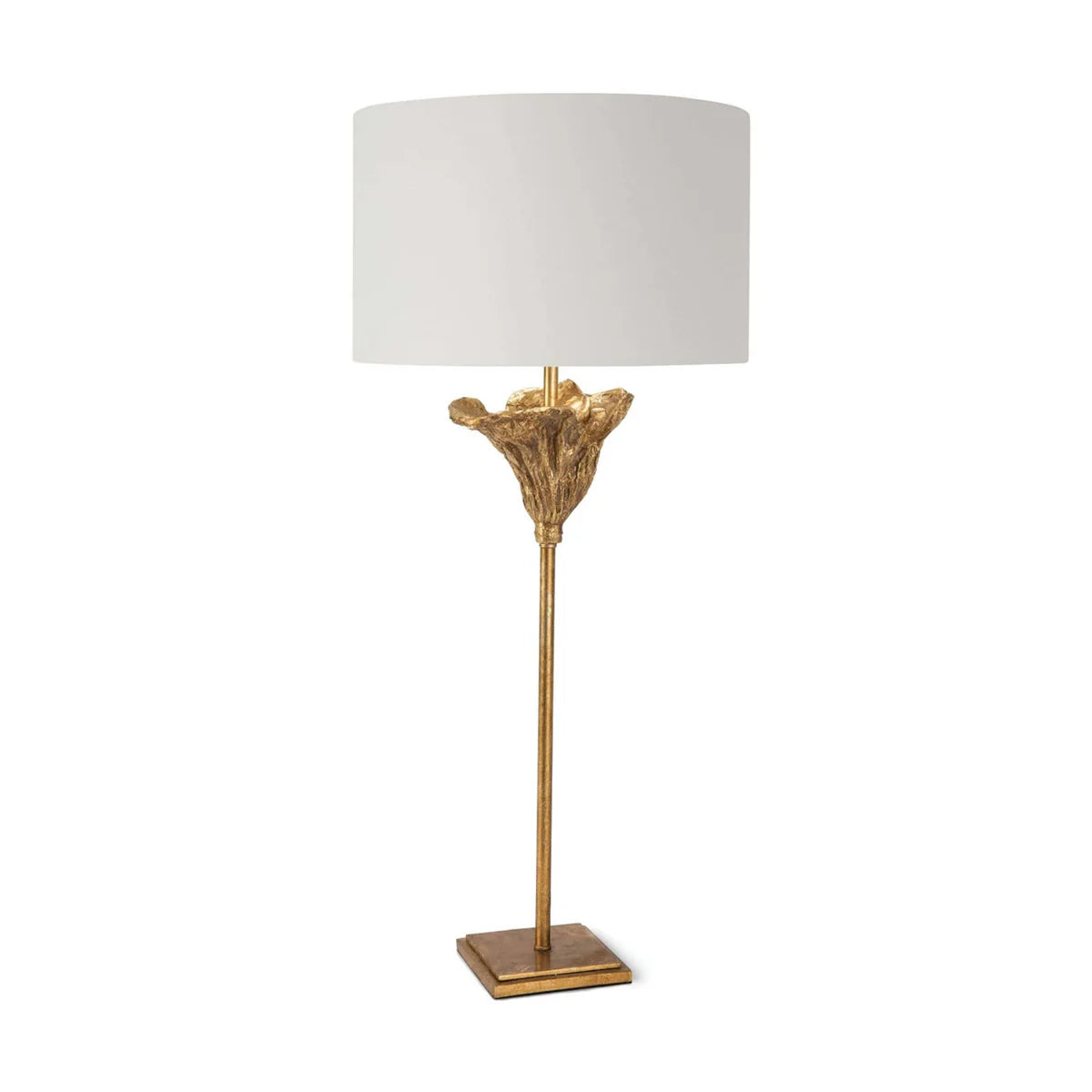 Floral Table Lamps with Antique Gold Base and Linen Shade