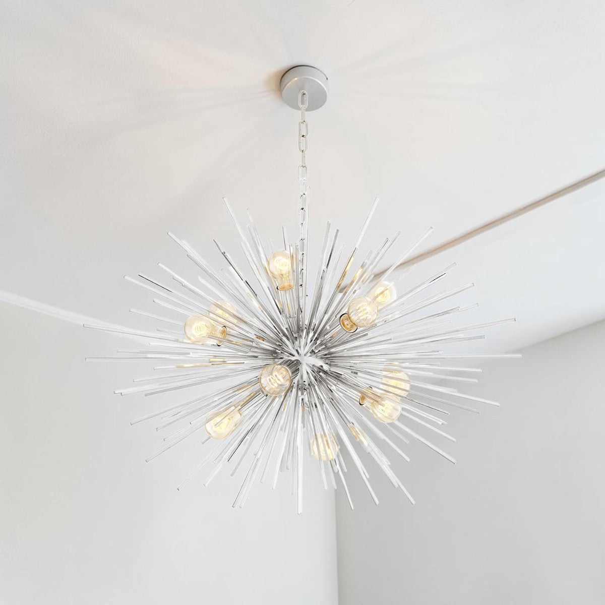 Starburst Nickel Finish, Ceiling Light Chandelier with Exposed Bulbs