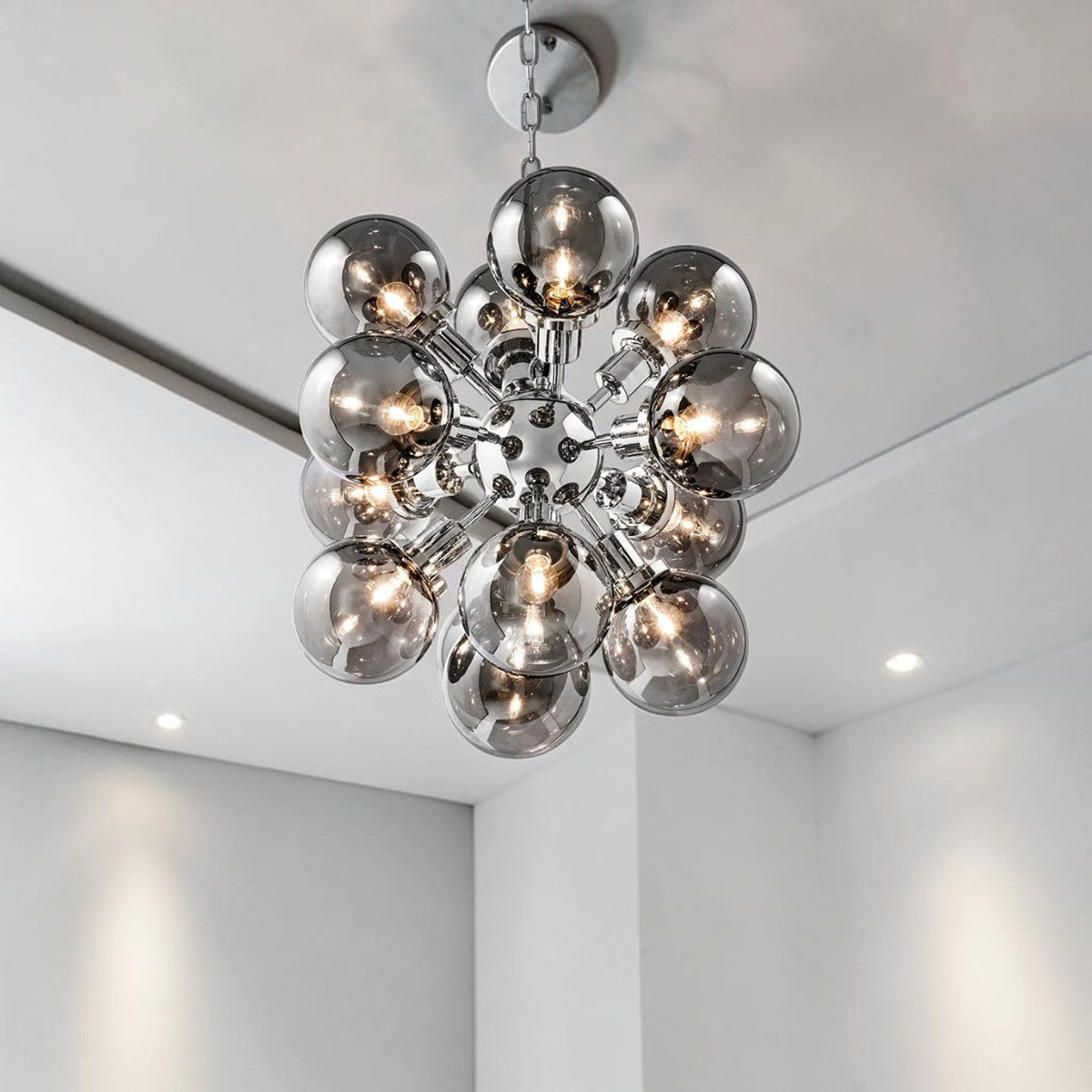 Modern Globe Smoke Glass, Ceiling Light Chandelier with Nickel Finish Frame