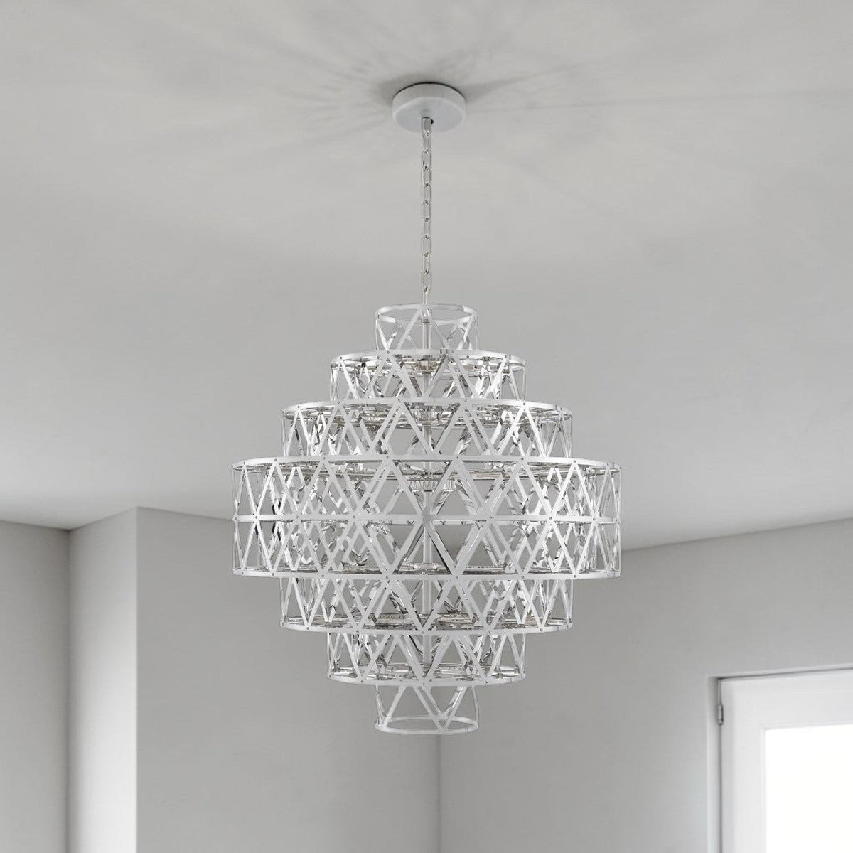 Modern Nickel Finish, Geometric Ceiling Light Chandelier