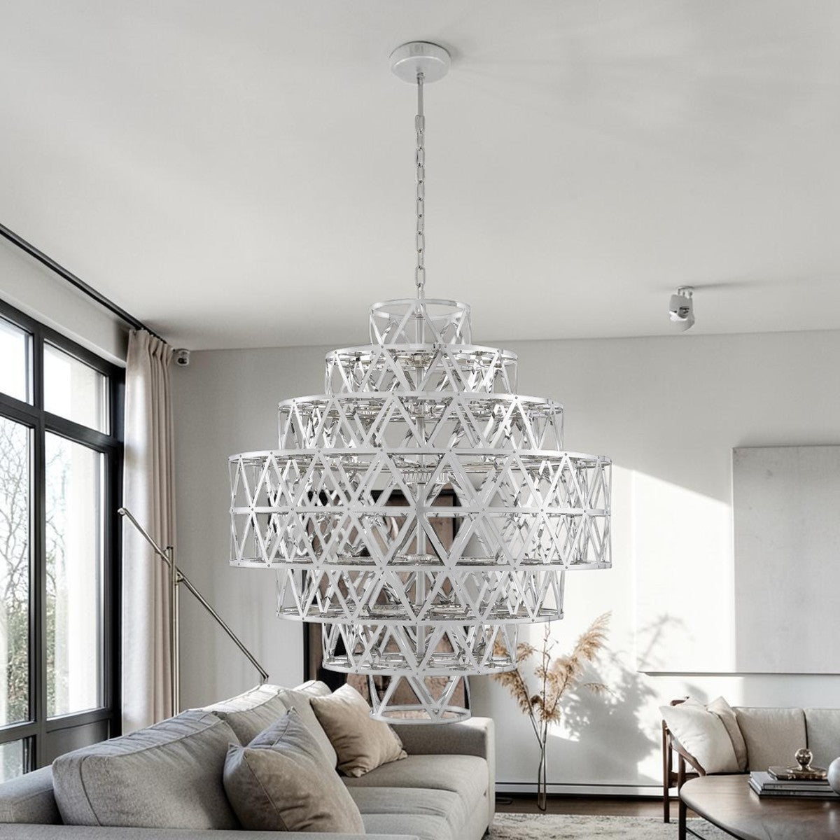 Modern Nickel Finish, Geometric Ceiling Light Chandelier