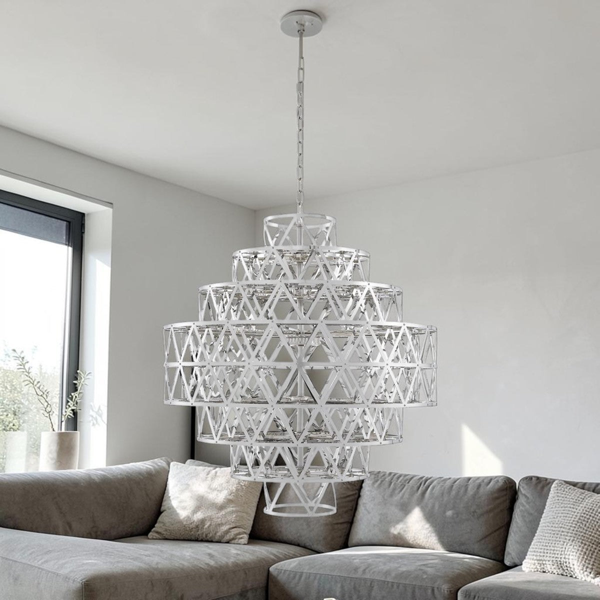 Modern Nickel Finish, Geometric Ceiling Light Chandelier