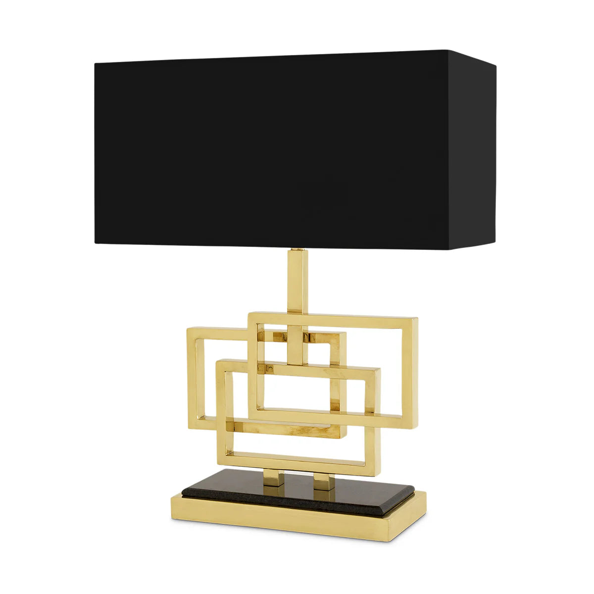 Modern Table Lamps with Brass Frame and Black Rectangular Shade