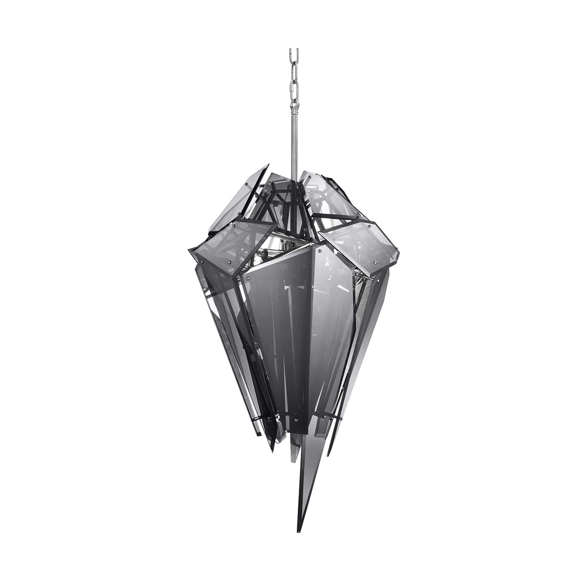 Geometric Smoke Glass, Ceiling Light Chandelier with Nickel Finish Frame