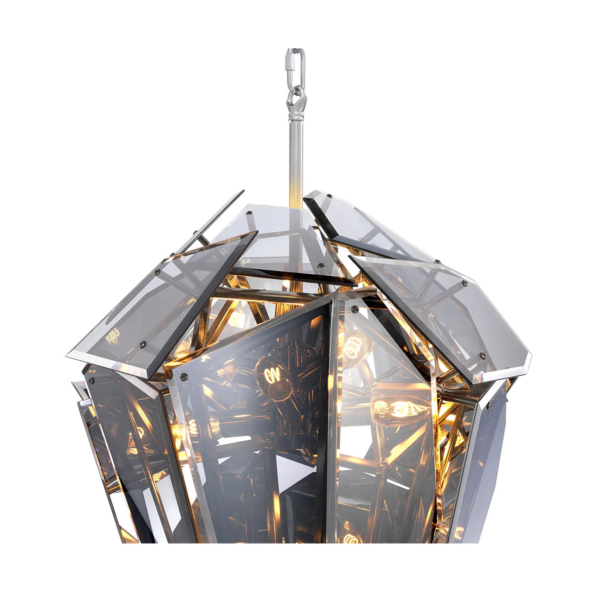 Geometric Smoke Glass, Ceiling Light Chandelier with Nickel Finish Frame