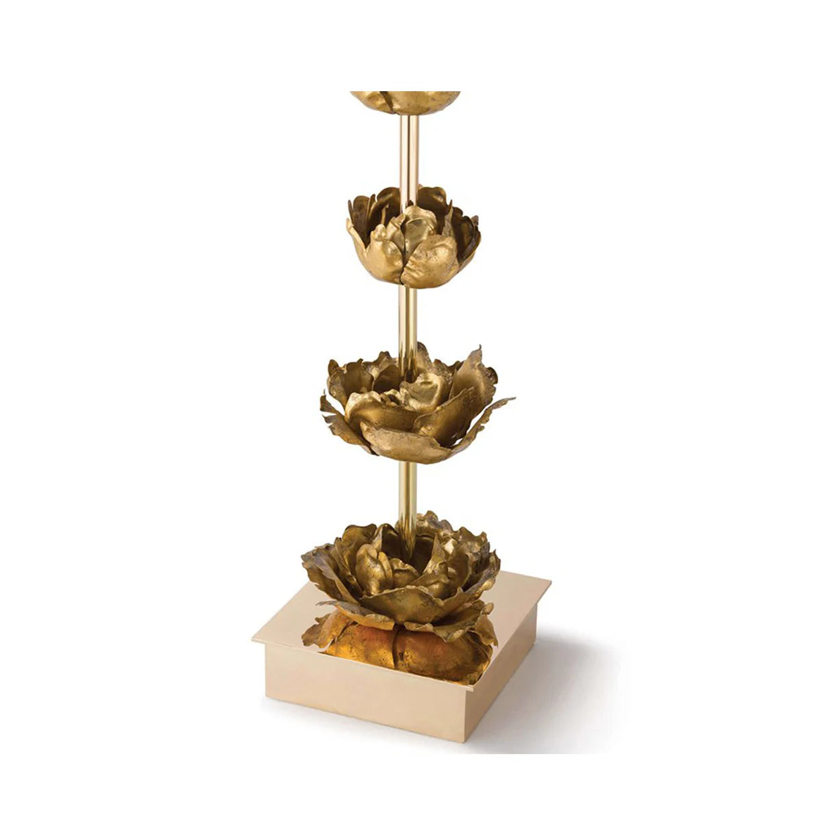 Gold Floral Table Lamps with Linen Drum Shade