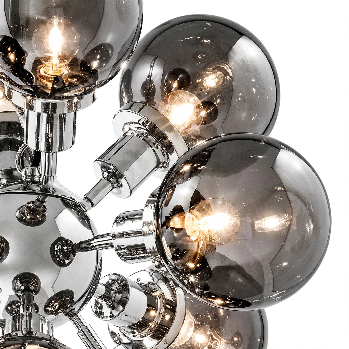 Modern Globe Smoke Glass, Ceiling Light Chandelier with Nickel Finish Frame