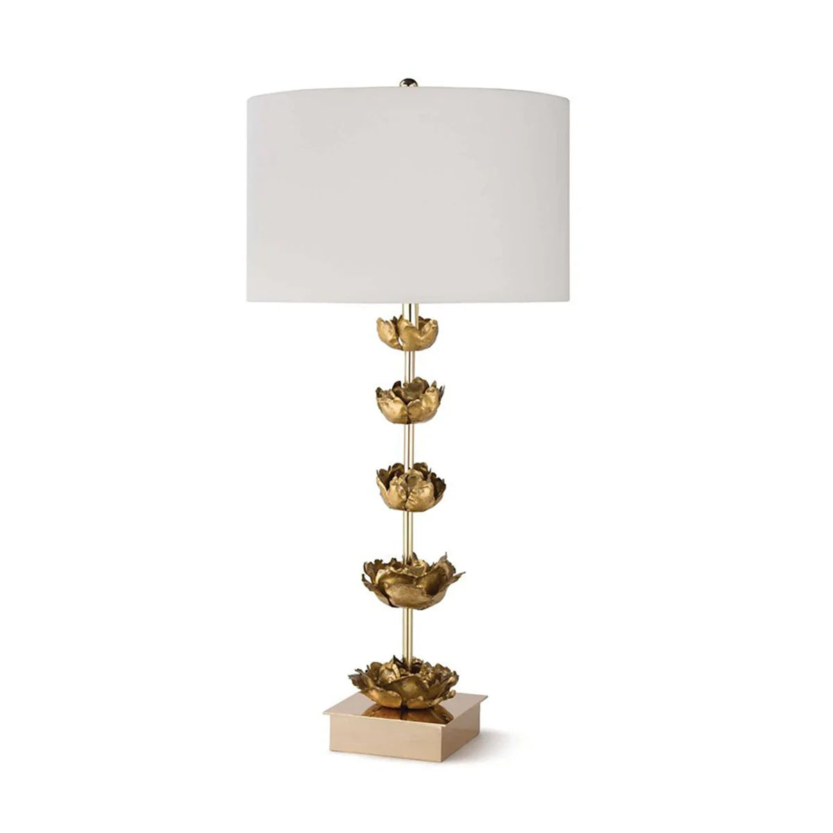 Gold Floral Table Lamps with Linen Drum Shade