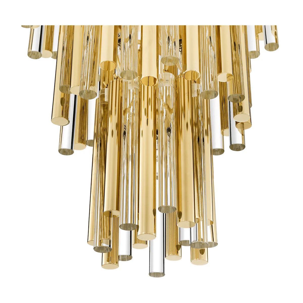 Ceiling Light Chandelier with Gold Finish Frame and Clear Glass Rods