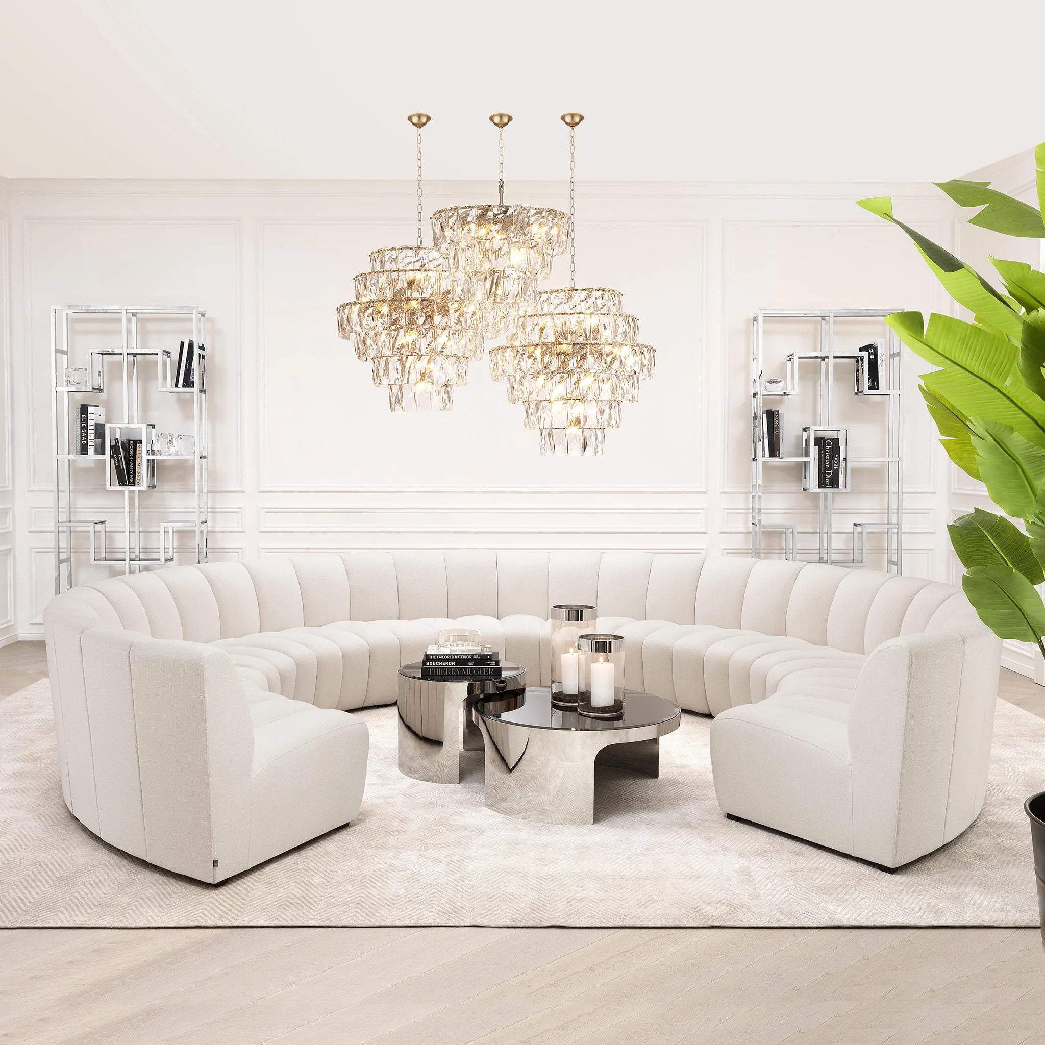 Multi Tier Crystal Glass, Ceiling Light Chandelier with Nickel Finish Frame