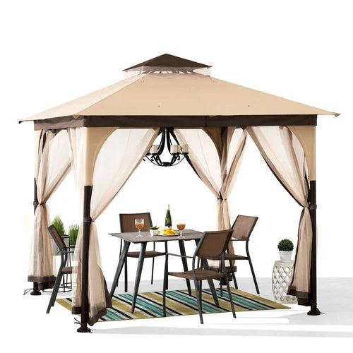 9 x 9 ft, Outdoor Gazebo with Soft Top Canopy and Mosquito Netting
