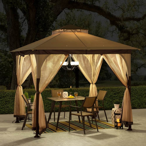 9 x 9 ft, Outdoor Gazebo with Soft Top Canopy and Mosquito Netting
