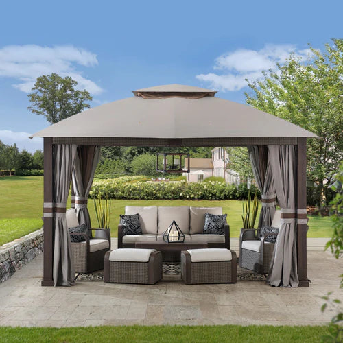 11 x 13 ft, Outdoor Gazebo with Steel Frame, Curtains, and Netting