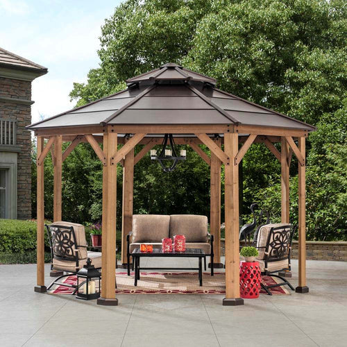 13 ft, Octagon Wooden Gazebo with Steel Roof and Ceiling Hook