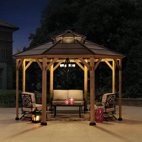 13 ft, Octagon Wooden Gazebo with Steel Roof and Ceiling Hook