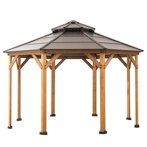 13 ft, Octagon Wooden Gazebo with Steel Roof and Ceiling Hook