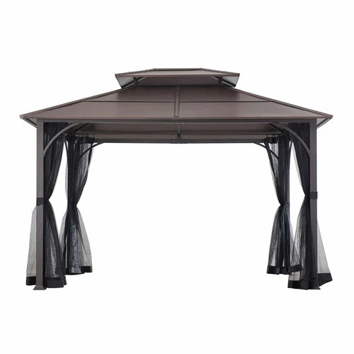 Outdoor Gazebo, 10 x 12 ft, Steel Hardtop Shelter with Netting