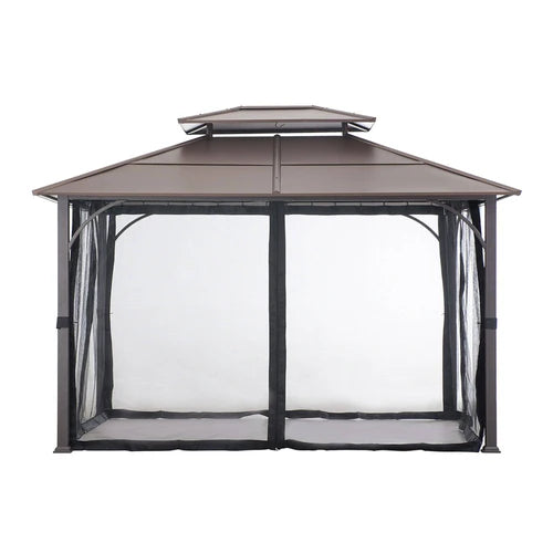 Outdoor Gazebo, 10 x 12 ft, Steel Hardtop Shelter with Netting