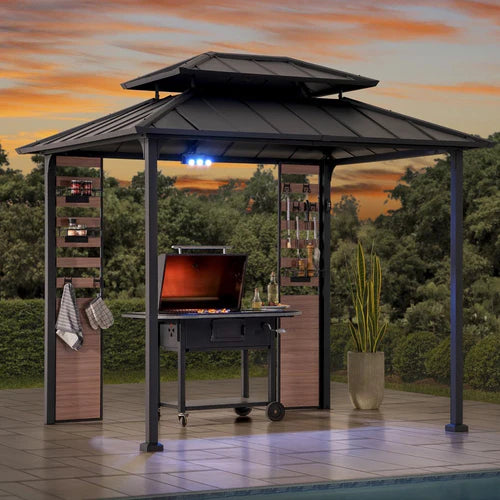 7 x 9 ft, Outdoor Grill Gazebo with Steel Hardtop, Shelves, and Hooks