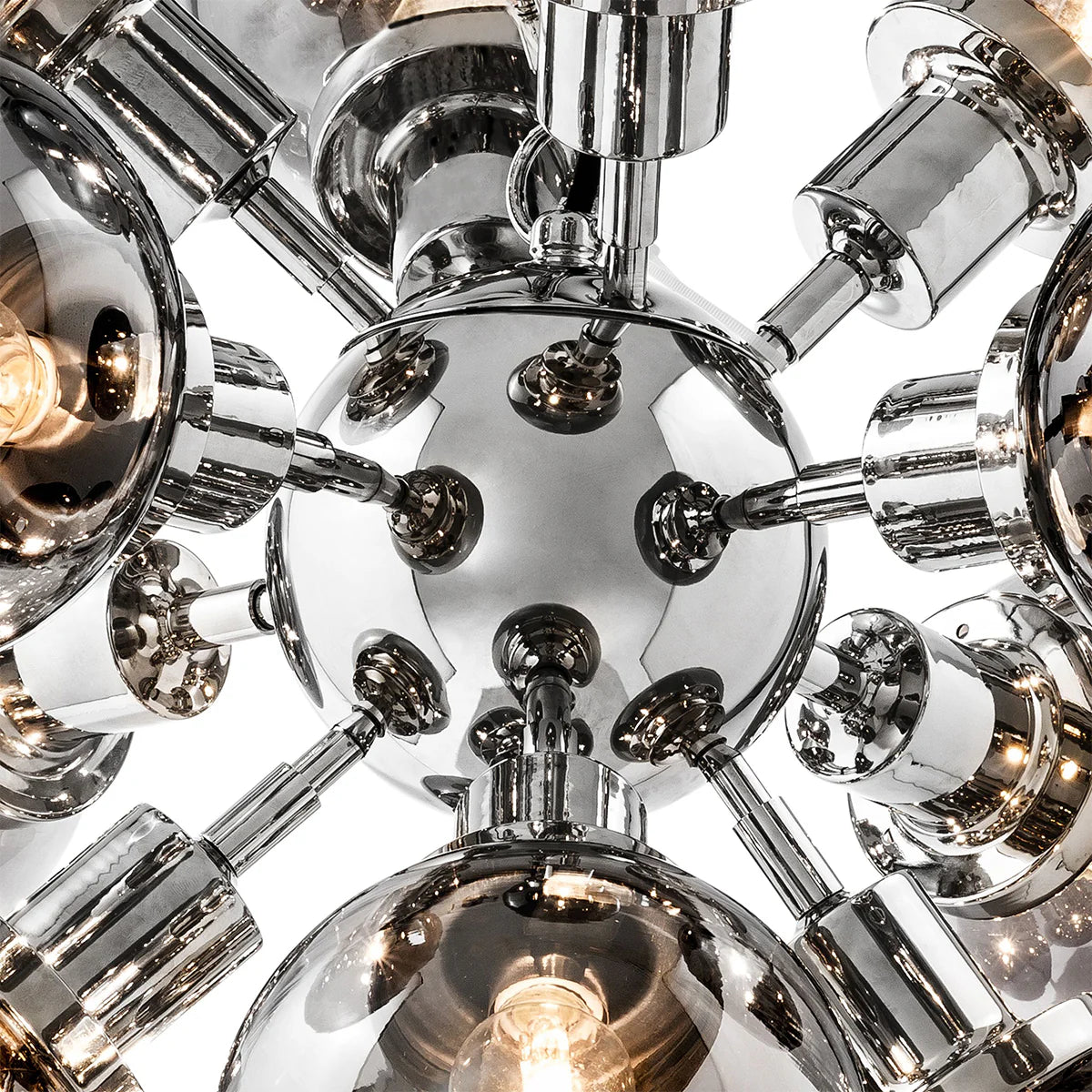 Modern Globe Smoke Glass, Ceiling Light Chandelier with Nickel Finish Frame
