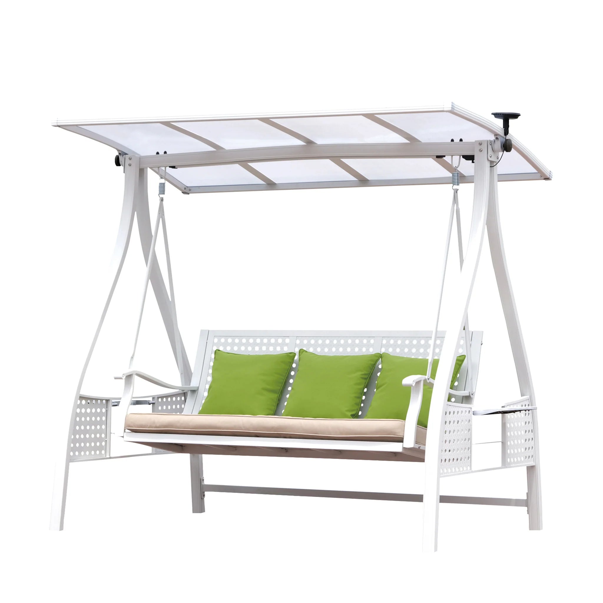 Outdoor Swing, 3 Seat Aluminum Patio Bench with Canopy and Solar Light