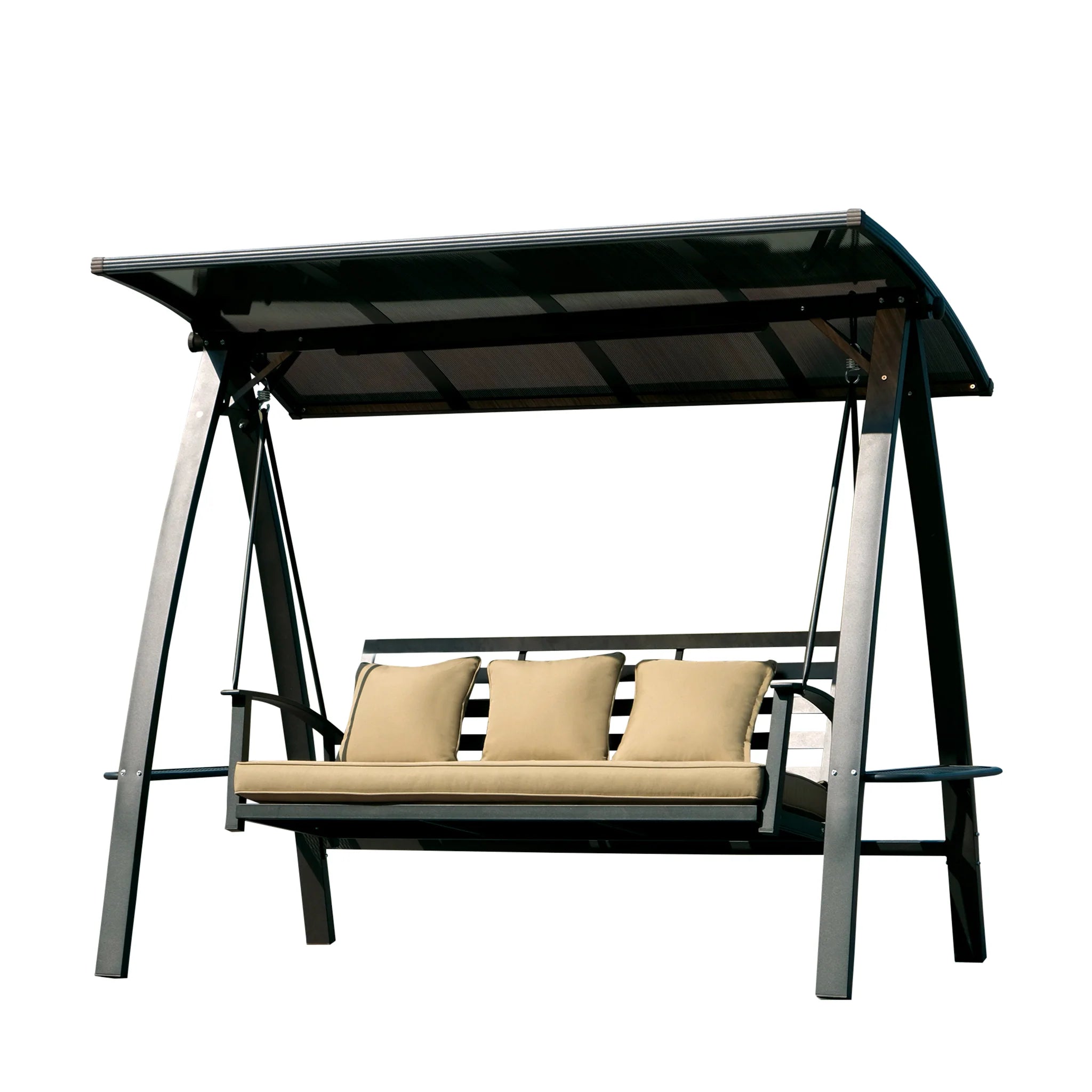 Outdoor Swing, 3 Seat Patio Bench with Canopy and Solar LED Light