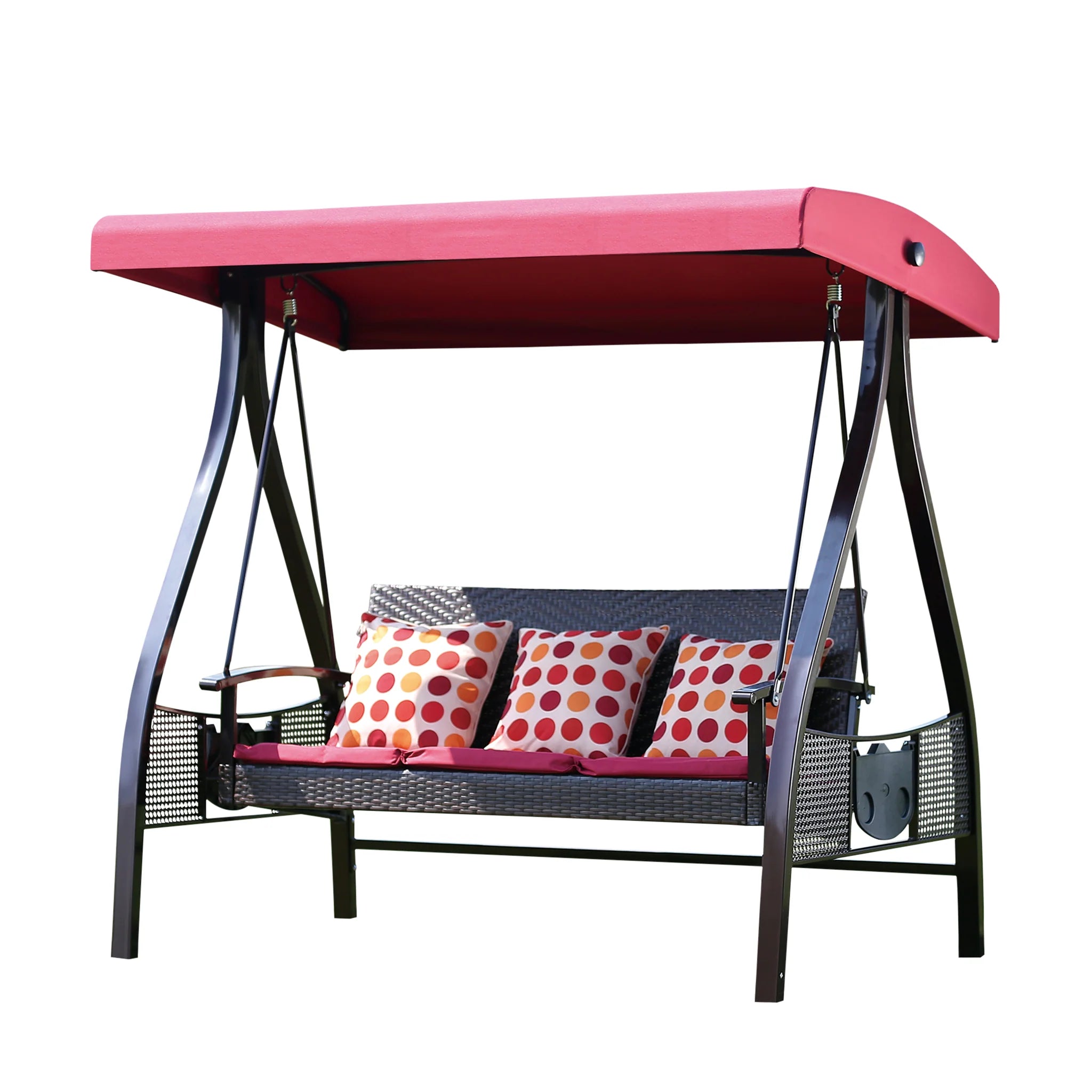 Outdoor Swing, 3 Seat Patio Bench with Canopy and Cushions