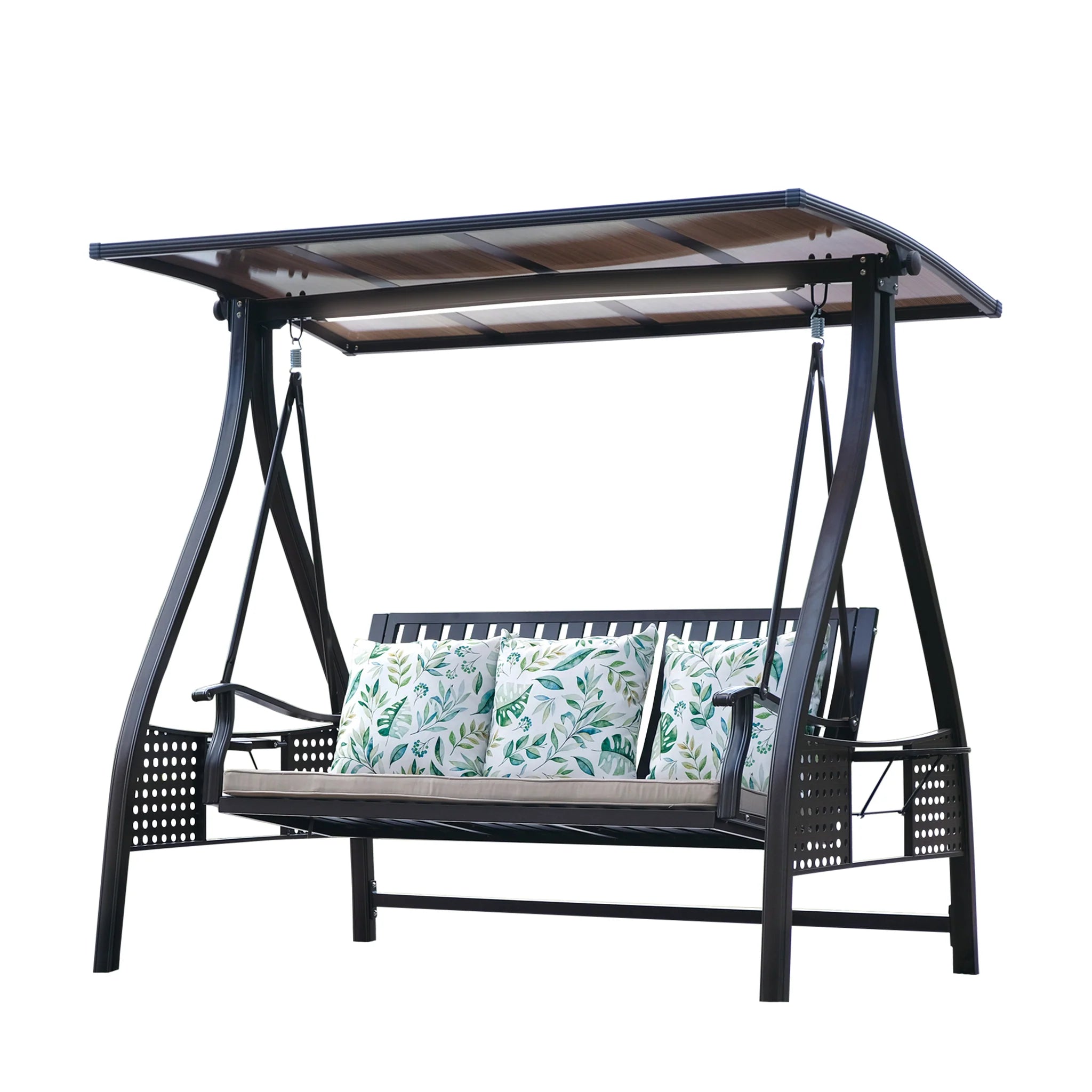 Outdoor Swing, 3 Seat Aluminum Patio Bench with Canopy and LED Light