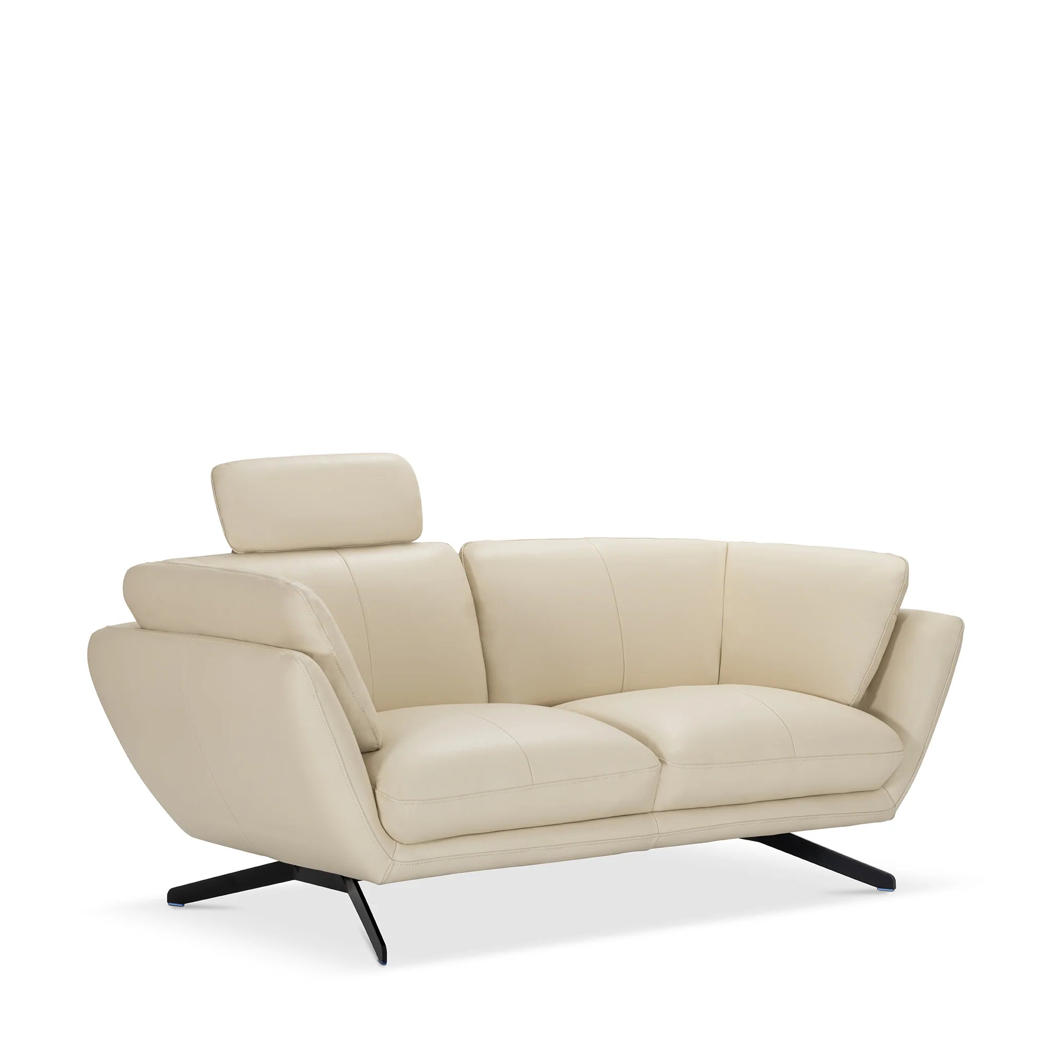 Living Room Cream Leather Loveseat with Adjustable Headrest and Metal Legs