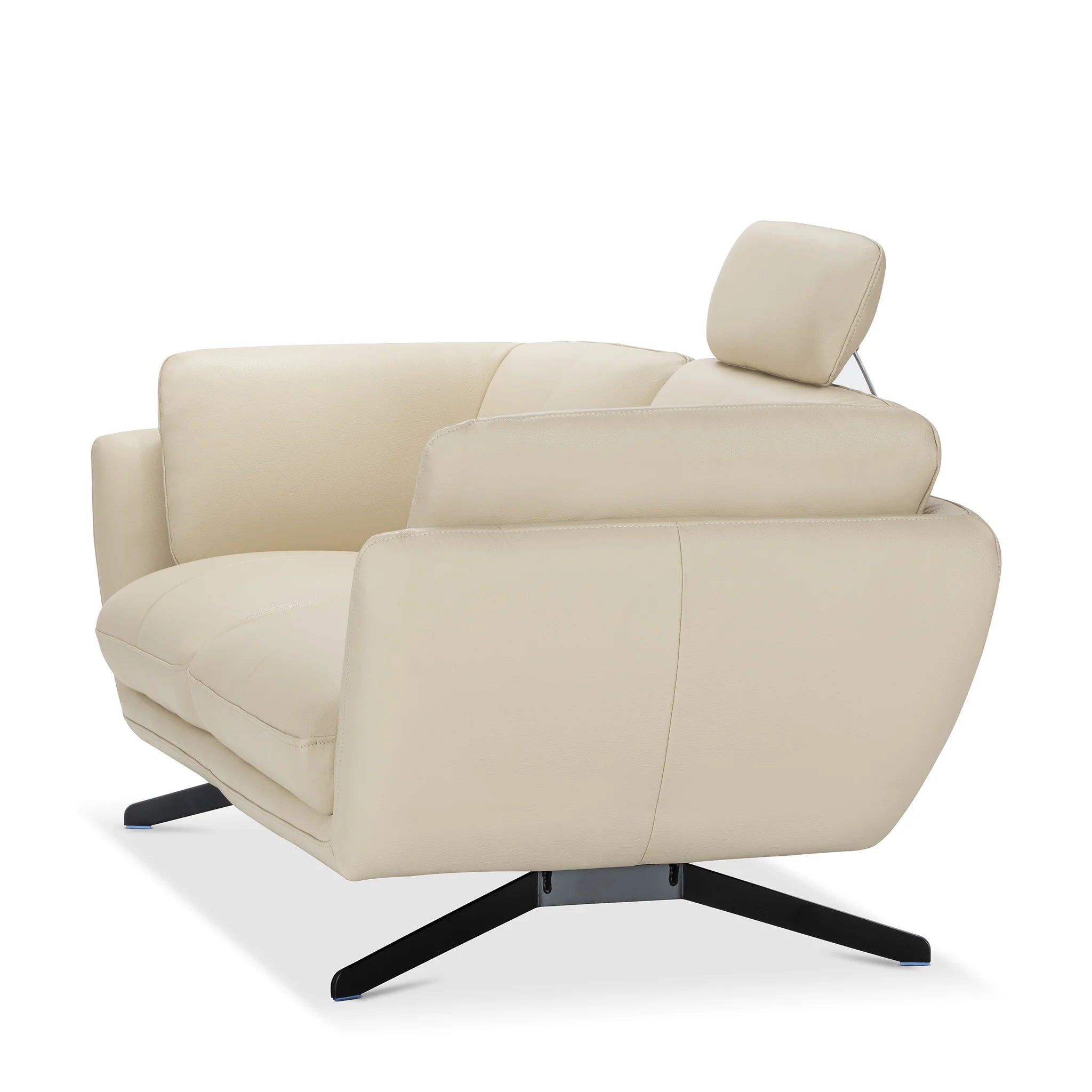 Living Room Cream Leather Loveseat with Adjustable Headrest and Metal Legs