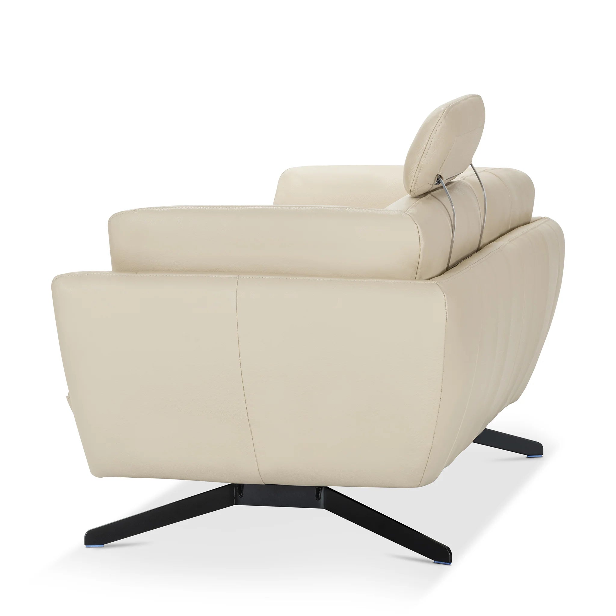 Living Room Cream Leather Loveseat with Adjustable Headrest and Metal Legs