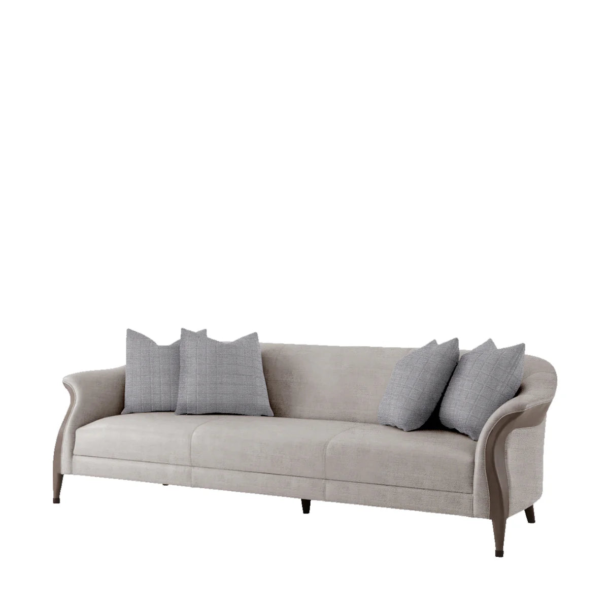 Living Room Curved Arm Sofa with Upholstered Frame and Accent Pillows