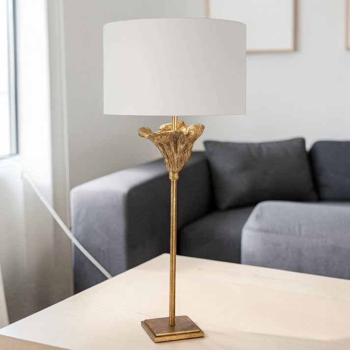 Floral Table Lamps with Antique Gold Base and Linen Shade