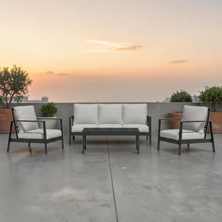 Outdoor Patio, Aluminum Sofa Set with Cushioned Seating and Coffee Table, 4 Piece Set