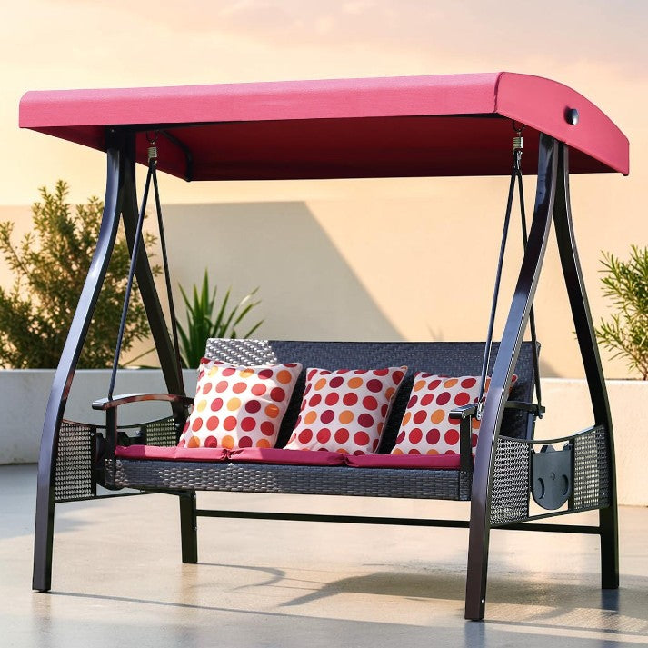 Outdoor Swing, 3 Seat Patio Bench with Canopy and Cushions